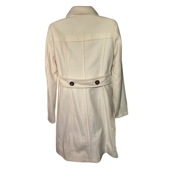 Cream Double Breasted Peacoat Hi Neck Button Up Warm Winter Coat wool blend SZ M - Picture 7 of 10